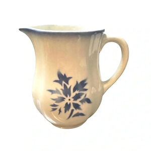 Arabia Blue and White Ceramic Pitcher with Floral Thistle Design